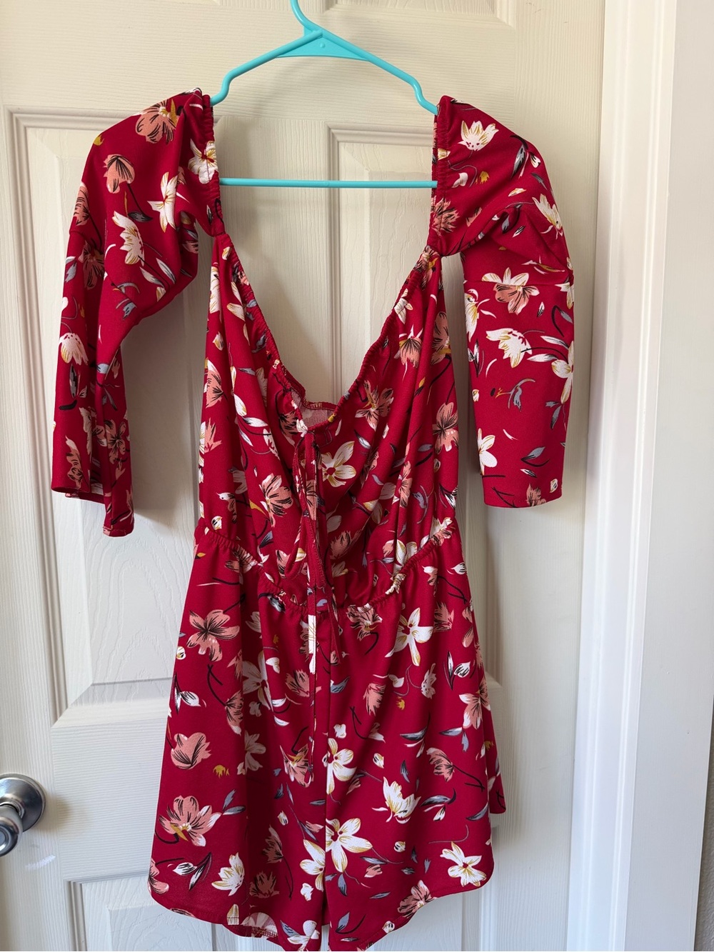 Red Floral off shoulder Romper